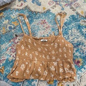 American Eagle Tan Floral Crop Tank Top Size S